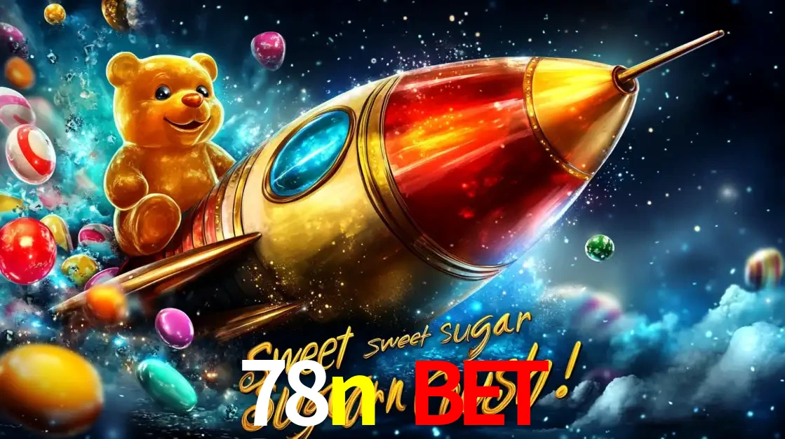 Arte promocional do jogo de slot Sugar Rush, com um urso de pelúcia em um foguete viajando pelo espaço de doces, um dos jogos divertidos disponíveis no cassino 78n bet.