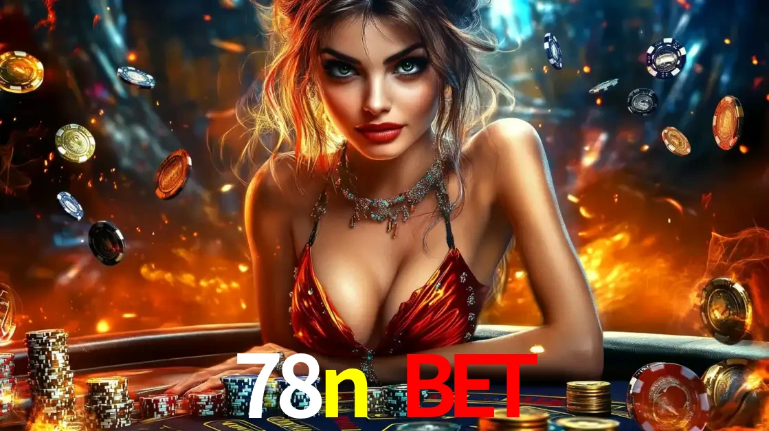 Mulher em uma mesa de cassino com pilhas de fichas e um fundo de fogo, pronta para uma rodada de altas apostas nos jogos de mesa emocionantes do cassino 78n bet.