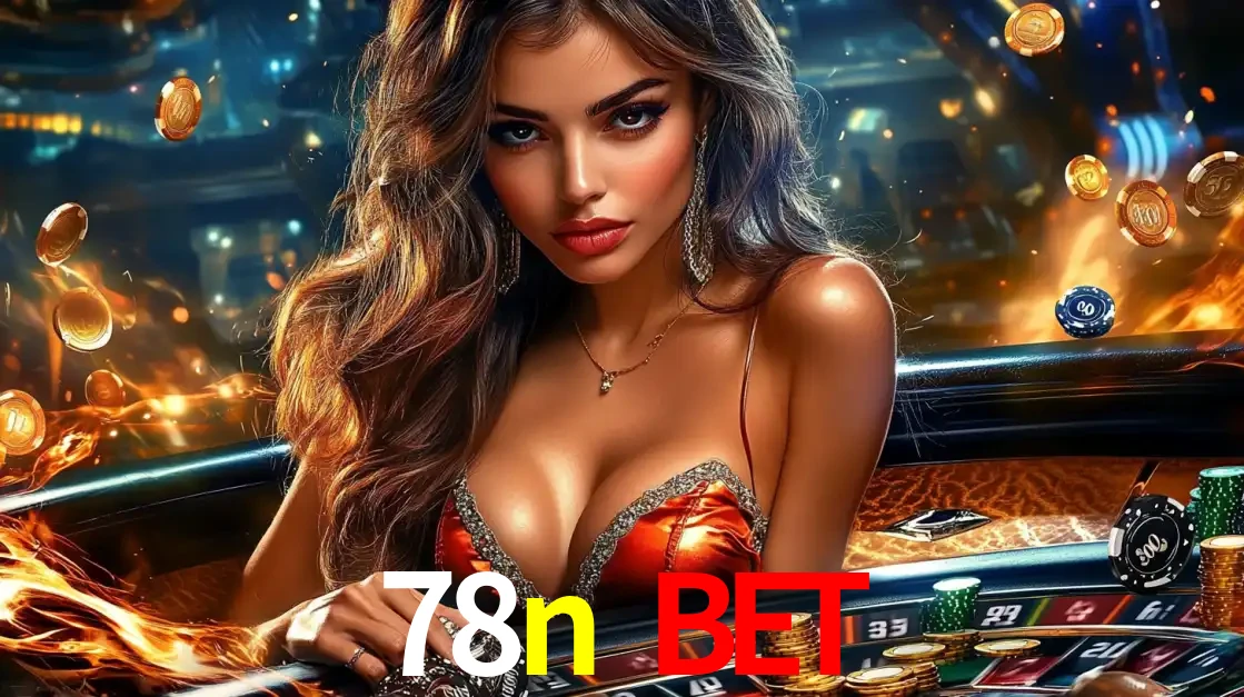 Mulher glamourosa em uma mesa de roleta com um fundo de chamas e moedas voadoras, pronta para fazer sua aposta e ganhar grandes prêmios no cassino ao vivo 78n bet.